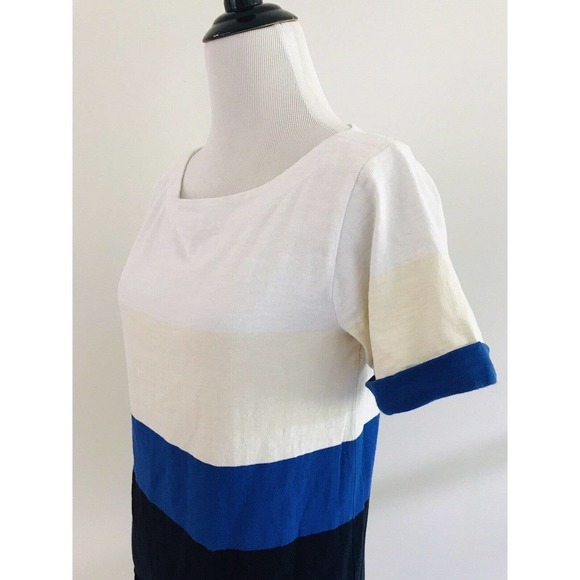 J Crew | Womens Size XS Blue Colorblock Shift Dress Short Roll Sleeves Crew Neck - Picture 6 of 9